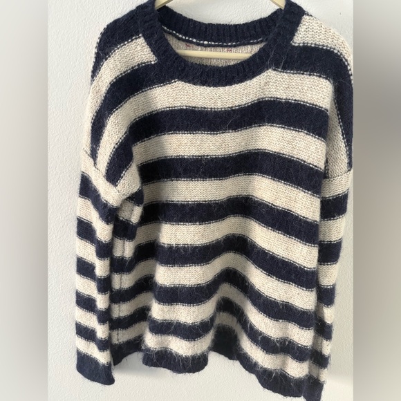 Sweaters - Striped Alpaca Navy and Cream Women's Sweater